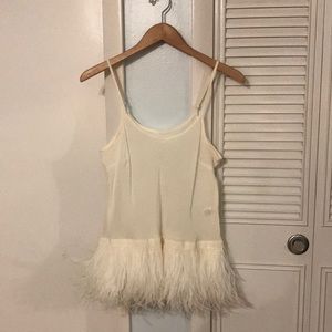 Silk cami top with feather trim